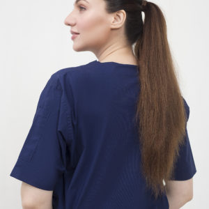 100% KT cotton navy blue scrub top back view
