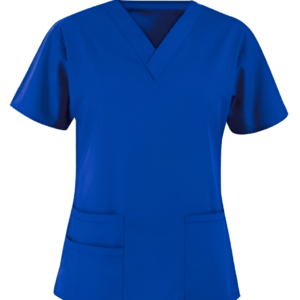 unisex royal blue V-neck scrub top with 3 pockets