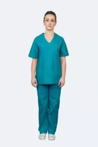 Stretchable V-Neck Women`s Scrub Top with 1 pocket - solid half sleeve