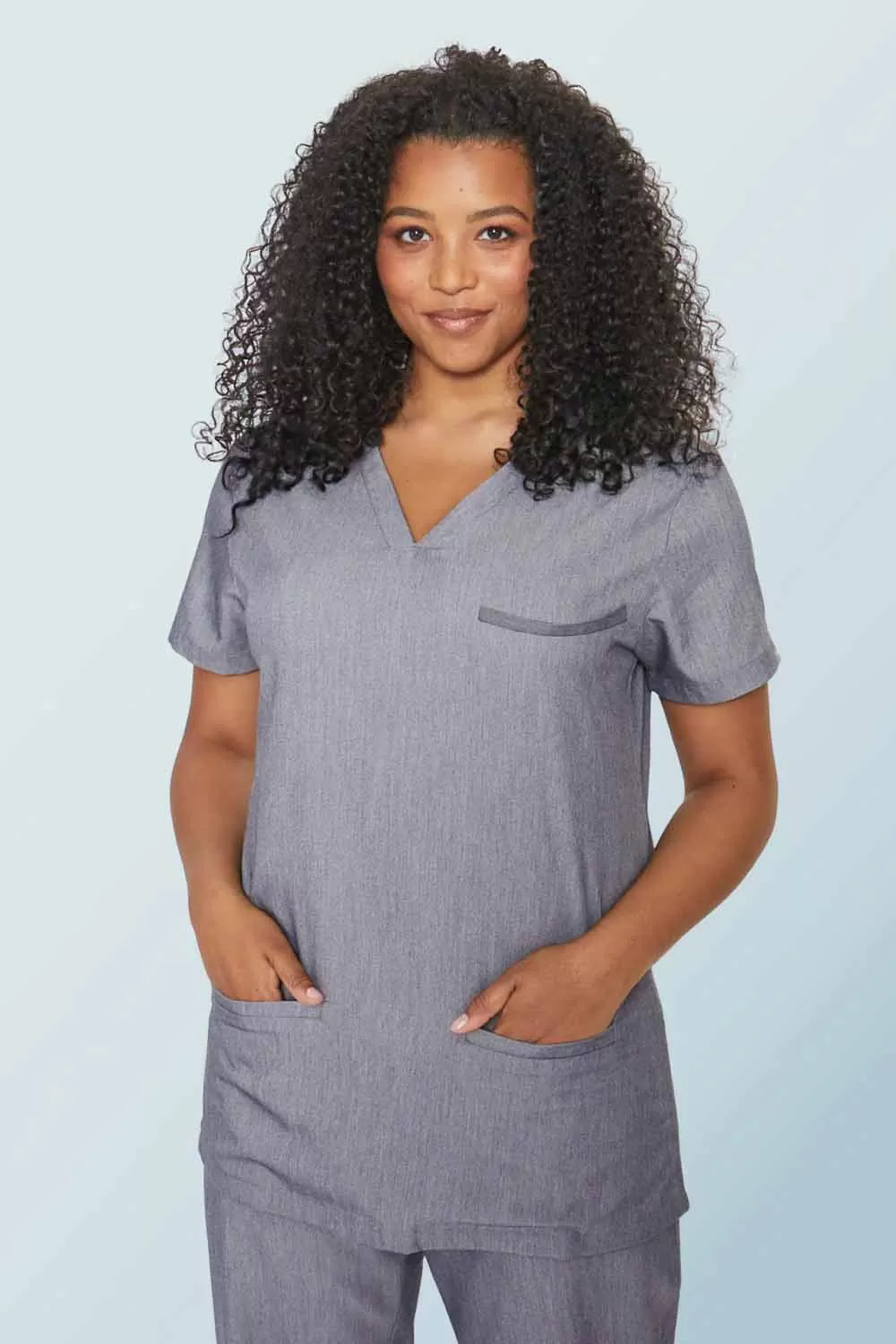Stretchable Women`s Scrub Top & Bottom with 3 Pocket Normal Solid Half Sleeve gray women’s scrub top and bottom