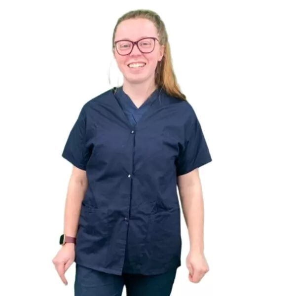 Stretchable Women`s Scrub Top Collar Style with 2 Pocket Top Half Sleeve & Front Open Snap Buttons Style